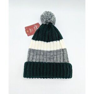 NEW American Needle Green Gray Stripe Classic Knit Pompom Tuke Hat One Size